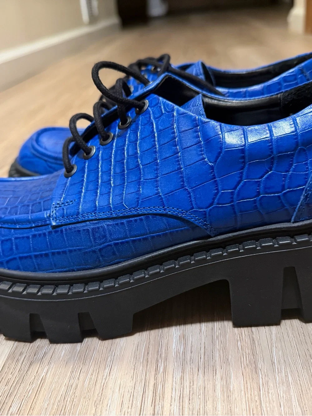 Steve Madden Madily Blue Croc Leather Chunky Platform Shoes Size 11